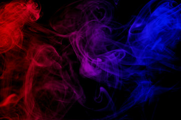 abstract red against blue gradient color smoke in the air on black background