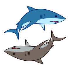 Shark vector illustration. 2 sharks swimming clip art isolated on white background.