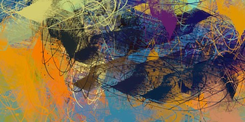 Naklejka premium Crazy sketch random pattern. Chaos and variety. Modern art drawing painting. 2d illustration. Digital texture wallpaper. Artistic sketch draw backdrop material. 