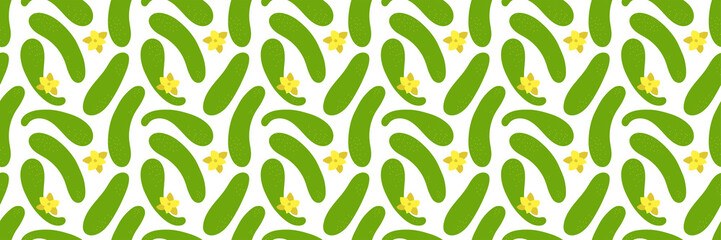 Cucumber seamless pattern. Green vegetable. Hand drawn doodle vector sketch. Healthy food. Vegetarian product. Vegan menu