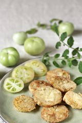 with fried green tomato. close-up. autumn dish. popular in America