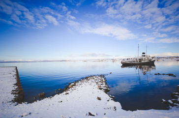 The port of Ushuaia in winter.