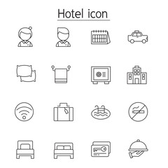 Fototapeta premium Hotel icon set in thin line style