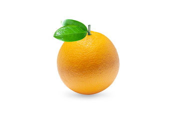 Fresh orange isolated on white background.Juicy and sweet and renowned for its concentration of vitamin C