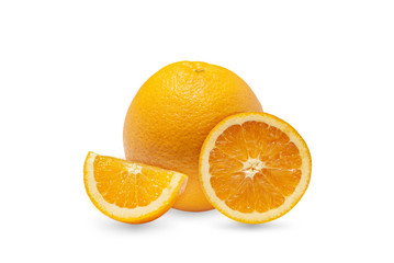 Fresh orange isolated on white background.Juicy and sweet and renowned for its concentration of vitamin C
