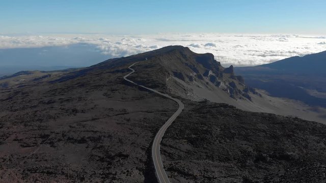 Version Two, Drone going Forwards. Aerial Shot over Main Road in Haleakala National Park.