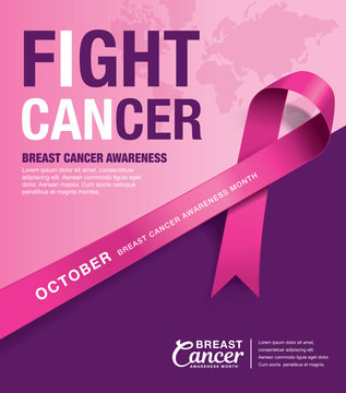 Breast Cancer Awareness Month poster design with pink ribbon
