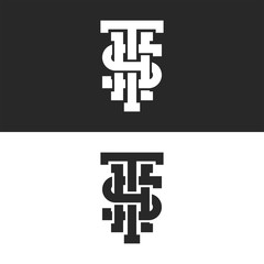 Combination three letters S, T, H logo initials monogram, set black and white overlapping intersection linear identity symbols