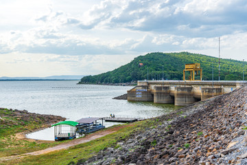 Dry season, the water has decreased to low at Ubolratana Dam in Khon Kaen.