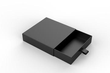 Blank sliding drawer  hard cardboard box for branding presentation 3d render illustration.