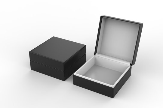 White blank luxury rigid box with inner foxing for branding presentation and mock up, 3d illustration.