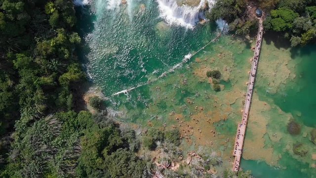 Version One. Aerial Overhead of the Roski Slap Waterfall in Krka National Park.
