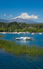 Fototapeta na wymiar Pucon in central Chile on a blue skies sunny day
