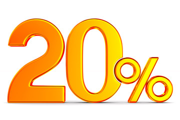 Twenty percent on white background. Isolated 3D illustration