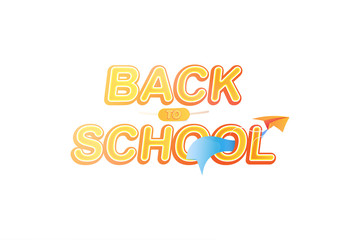 Back to School. Original Font inscription with paper airplane. Vector education concept.