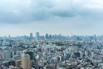 Fototapeta na wymiar 梅雨空の東京　高層ビルからの眺望