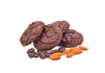Soft chocolate cookies on white background