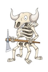 Demon Skeleton Warrior Standing with Two Handed Axe, cartoon Character