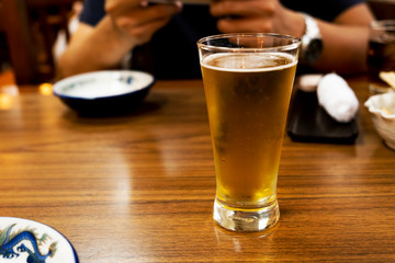Cold beer on the table in the restaurant