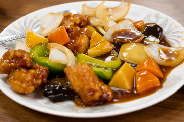 Fried pork with sweet and sour vegetables Chinese food