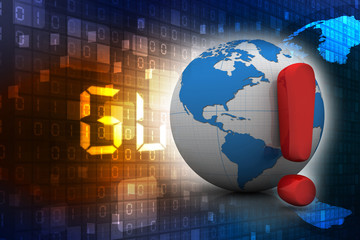3d rendering exclamation mark and globe