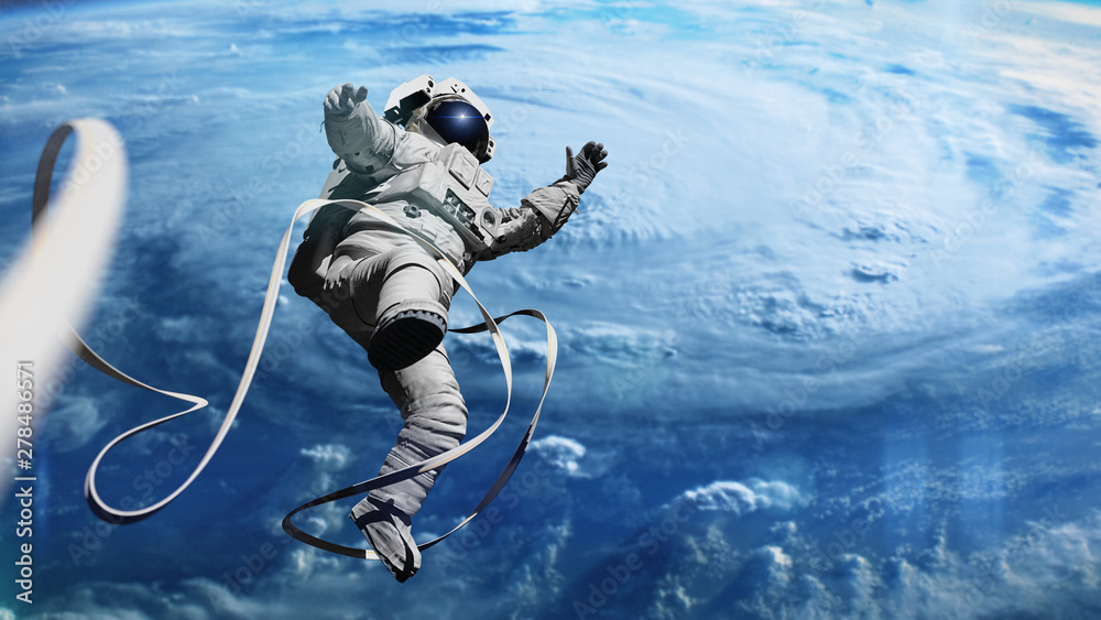 Wall mural astronaut in orbit of planet earth (3d illustration, elements of this image are furnished by nasa)