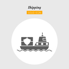 Obraz premium solid icon symbol, boat transport postal delivery logistics safty package shipping service, Isolated flat silhouette vector design