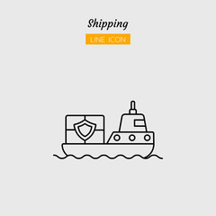 Obraz premium line icon symbol, boat transport postal delivery logistics safty package shipping service, Isolated flat outline vector design