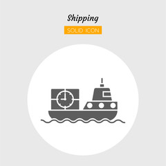 Fototapeta na wymiar solid icon symbol, boat transport postal delivery logistics on time package shipping service, Isolated flat silhouette vector design
