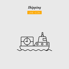 line icon symbol, boat transport postal delivery logistics on time package shipping service, Isolated flat outline vector design