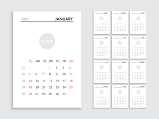 Calendar 2020 template planner vector diary in a minimalist style
