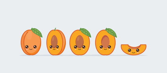 Apricot set drawn cute kawaii food faces