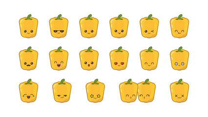 pepper cute kawaii mascot. Set kawaii food faces