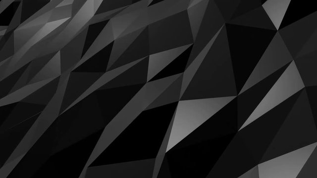 Abstract cg low polygonal Black surface. Geometric triangular lines. 4k motion technology background. Triangle segments. Luxury backdrop. Green neon wireframe lines