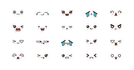 Kawaii cute faces smile emoticons. Japanese emoji