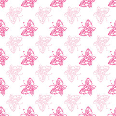 Cute hand drawn butterfly seamless pattern background.