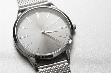 Classic steel wrist watch closeup