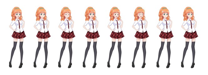Anime manga schoolgirl plaid red skirt tie pattern