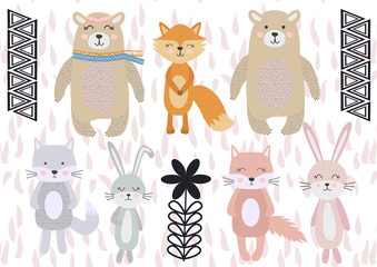 Cute Scandinavian Style Animals and Design Elements