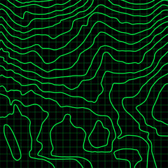 Abstract topographic map on radar screen. Vector retro background.