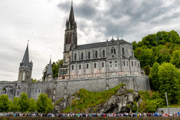 View of the basilica of Lourdes in France