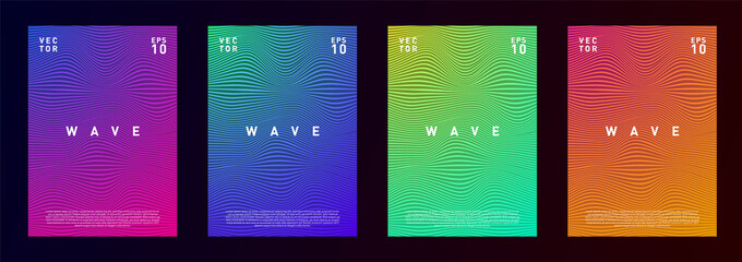 Set of wave lines gradient texture fluid background design for advertising, journal, flyer, poster, brochure, covers in trendy pink, blue, yellow, green, red, orange colors.