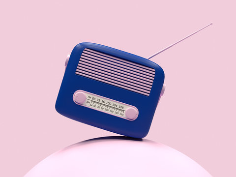 pink blue radio cartoon style 3d rendering object technology concept