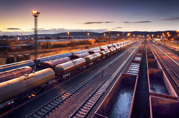 Obraz na płótnie Canvas Railway station freight trains, Cargo transport