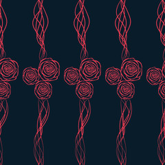 roses and lines seamless pattern. vector illustration