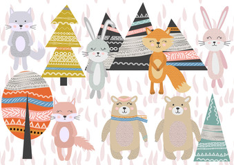 Cute Scandinavian Style Animals and Design Elements