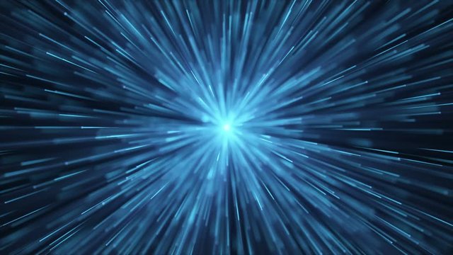 Explosion blue lights sparkles. Glowing light explodes. Flare in center. 4k Festive motion background.