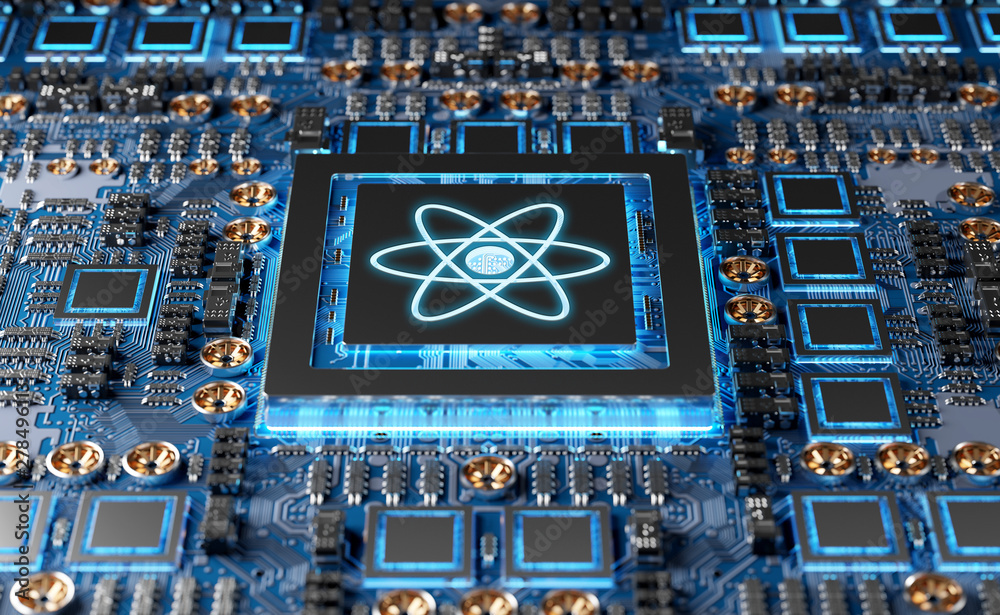 Leinwandbilder close-up view on a nanotechnology electronic system 3d rendering