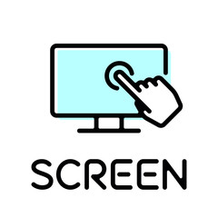 Computer desktop tounch screen monitor product type thin line style icon with text label