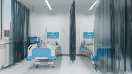 Illuminated Recovery Room with Furniture and Medical Equipment 3D Rendering